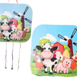 MPS MY PARTY SUPPLIERS® 1pc Farm Animal Theme Pull String Square Shaped Pinata Khoi Bag Kids Party Goodie Bags Animal Theme Party Supplies for Children Farm Theme Birthday Decoration