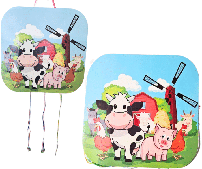 MPS MY PARTY SUPPLIERS® 1pc Farm Animal Theme Pull String Square Shaped Pinata Khoi Bag Kids Party Goodie Bags Animal Theme Party Supplies for Children Farm Theme Birthday Decoration - Image 1