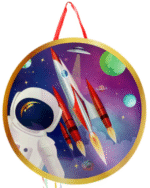 MPS MY PARTY SUPPLIERS® 1pc Space Pull String Round Shaped Pinata Astronaut Rocket Print Khoi Bag Kids Party Goodie Bags Space Theme Party Supplies for boys Outer Space Theme Birthday Decoration - Image 5