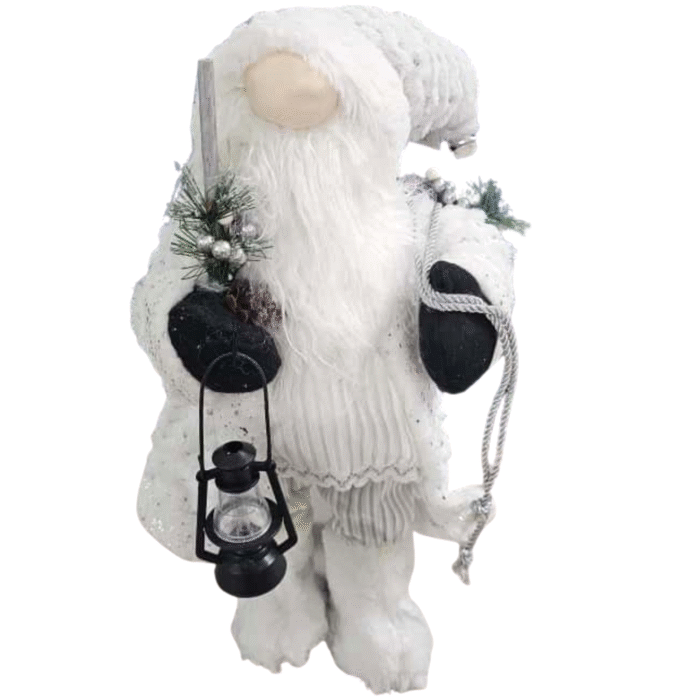 11 18" Elegant White Frost Standing Santa Claus with Lantern | Plush Gnome Christmas Decoration | Winter White Santa Figure for Tabletop, Tiered Tray, Home & Holiday Decor | Christmas Ornament Statue - Image 1