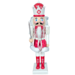 15-Inch Standing Nutcracker King | Red & White Musical Christmas Soldier with USB Charging | Holiday Decoration Ornament | Rotating Musical Nutcracker Plays Jingle Bells (Design -2)
