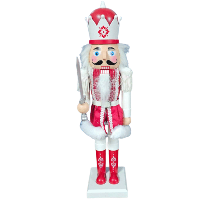 15-Inch Standing Nutcracker King | Red & White Musical Christmas Soldier with USB Charging | Holiday Decoration Ornament | Rotating Musical Nutcracker Plays Jingle Bells (Design -2) - Image 1