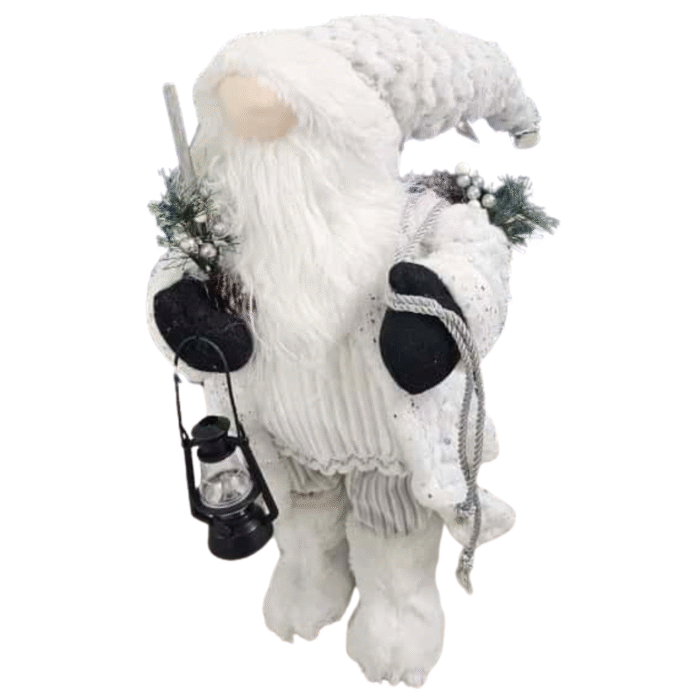18" Elegant White Frost Standing Santa Claus with Lantern | Plush Gnome Christmas Decoration | Winter White Santa Figure for Tabletop, Tiered Tray, Home & Holiday Decor | Christmas Ornament Statue - Image 10