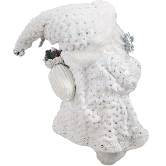 18" Elegant White Frost Standing Santa Claus with Lantern | Plush Gnome Christmas Decoration | Winter White Santa Figure for Tabletop, Tiered Tray, Home & Holiday Decor | Christmas Ornament Statue - Image 9
