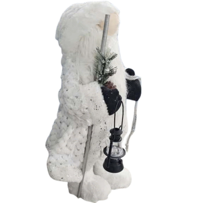 18" Elegant White Frost Standing Santa Claus with Lantern | Plush Gnome Christmas Decoration | Winter White Santa Figure for Tabletop, Tiered Tray, Home & Holiday Decor | Christmas Ornament Statue - Image 8