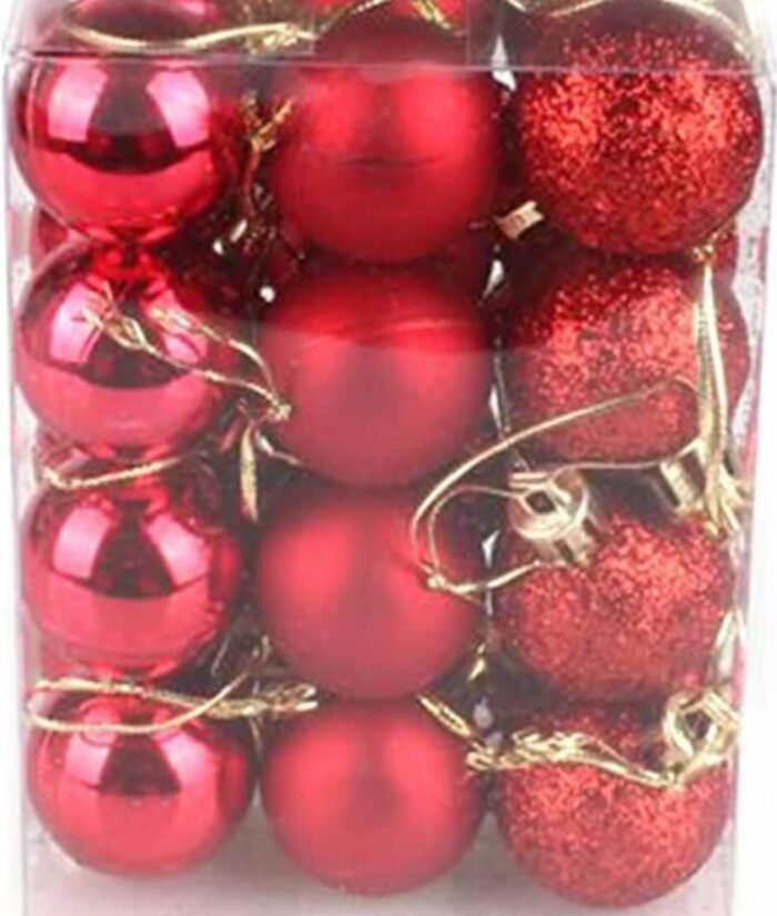 27pcs Christmas Decorations Hanging Balls (4cms) for Christmas Tree Decoration Item, Fancy Xmas Decor, Shatterproof Xmas Tree Decor Balls (RED) - Image 2