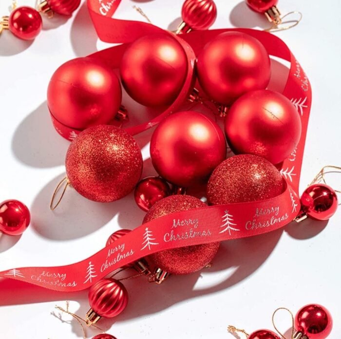 27pcs Christmas Decorations Hanging Balls (4cms) for Christmas Tree Decoration Item, Fancy Xmas Decor, Shatterproof Xmas Tree Decor Balls (RED) - Image 3