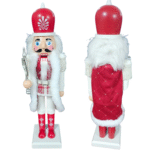15-Inch Standing Nutcracker King | Red & White Musical Christmas Soldier with USB Charging | Holiday Decoration Ornament | Rotating Musical Nutcracker Plays Jingle Bells (Design -3)