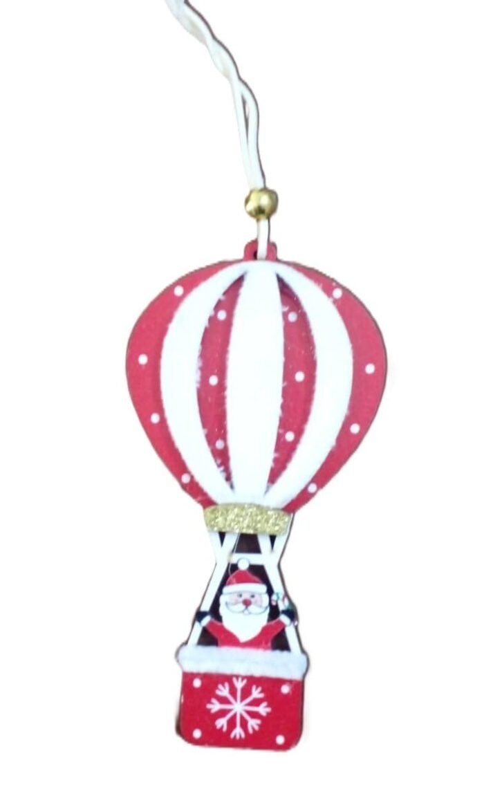 411i149t6UL._SL1181_ 1pc Christmas Hanging Ornaments, Wooden Santa Claus, Xmas Tree Decorations Items, Christmas Decorations Ideas (Santa in red hot air Balloon) - Image 1