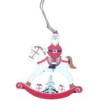 1pc Santa Sitting On White Rocking Horse | Wooden