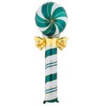 1pc Christmas balloons, 58inches Green Striped Lollipop with Ribbon Foil Balloon, lollipop Shape Foil Balloons decorations, Christmas Decorations
