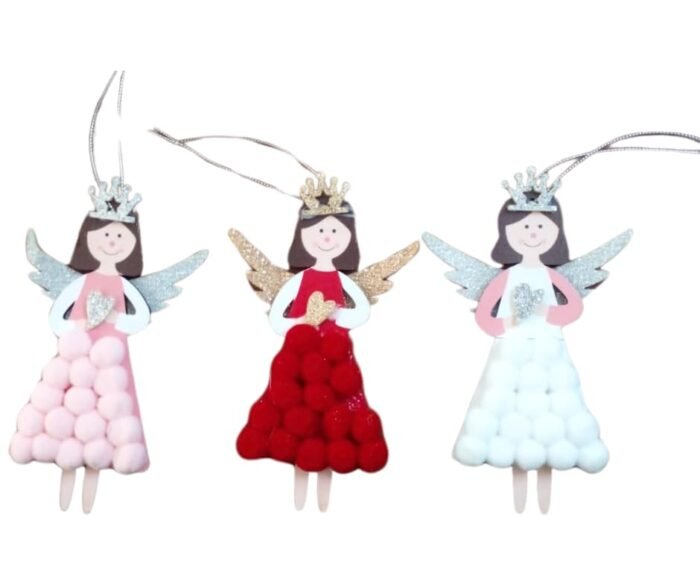 41cS3ZSWt0L Set of 3 Angels Hanging Pink-Red-White Fairies - Image 1