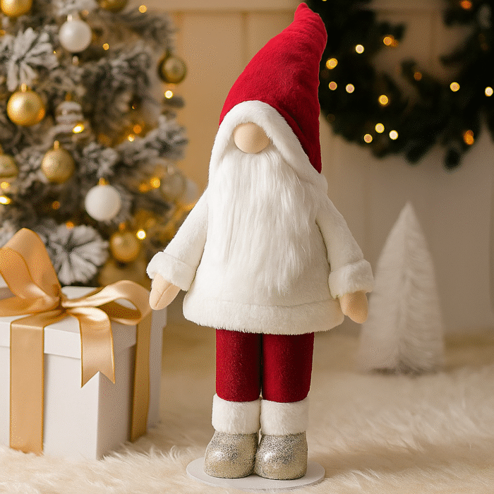 35inch Christmas Gnome Plush Decoration | Santa Gnome Figurine with Red Hat & White Fur Coat | Standing Nordic Tomte Xmas Doll for Home Décor, Tabletop Display & Holiday Decoration - Image 4