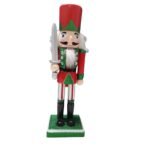 Red Wooden Nutcracker Soldier Figurine | 26 cm Handcrafted Christmas Decoration Showpiece | Classic Holiday Nutcracker Statue for Home Décor | Festive Xmas Display Collectible Gift (Green)