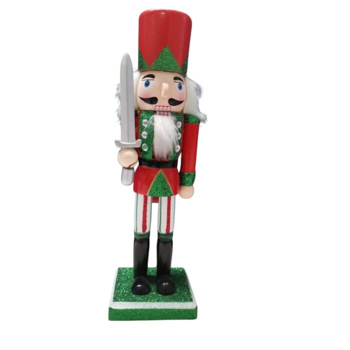 Red Wooden Nutcracker Soldier Figurine | 26 cm Handcrafted Christmas Decoration Showpiece | Classic Holiday Nutcracker Statue for Home Décor | Festive Xmas Display Collectible Gift (Green) - Image 1