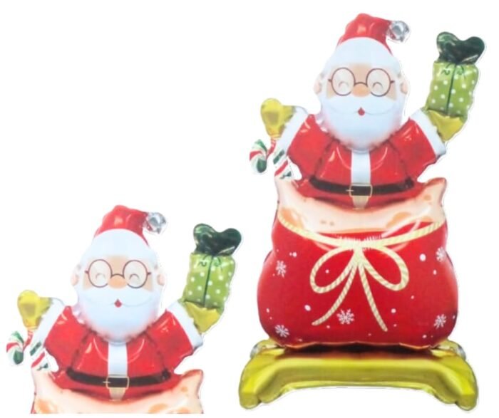 511qbMvc1XL 1pc Self standing Santa Claus Christmas foil balloon, waving hand Santa Claus Balloons, Christmas festive Decor, merry xmas santa balloons (red santa in xmas sack 34 * 63cm) - Image 1