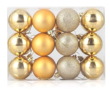 12 pcs Christmas Decorations Balls [4cms] for Home, Office, School, Christmas Tree Decoration Item, Fancy Xmas Decor, Shatterproof Xmas Tree Decoration Ornaments (Golden)