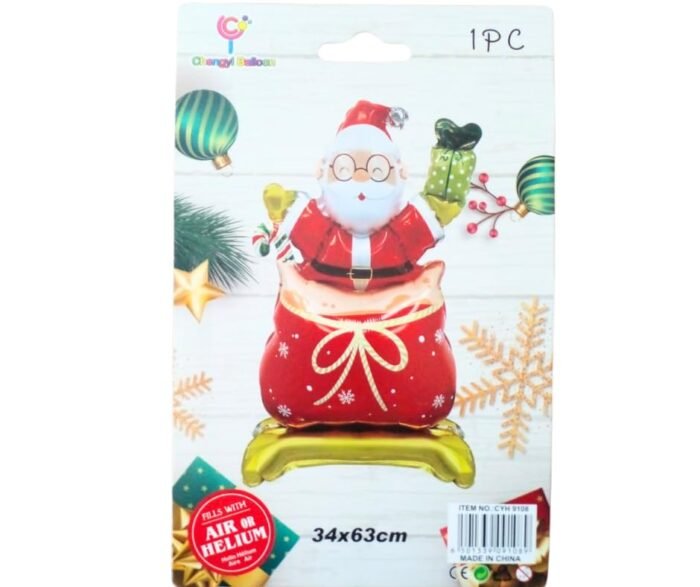 1pc Self standing Santa Claus Christmas foil balloon, waving hand Santa Claus Balloons, Christmas festive Decor, merry xmas santa balloons (red santa in xmas sack 34 * 63cm) - Image 2