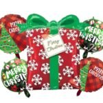 Set of 5 Christmas gift box foil balloon, red green round Balloons, Christmas festive Decor, xmas balloon decor, christmas theme, surprise box balloon, balloons decoration