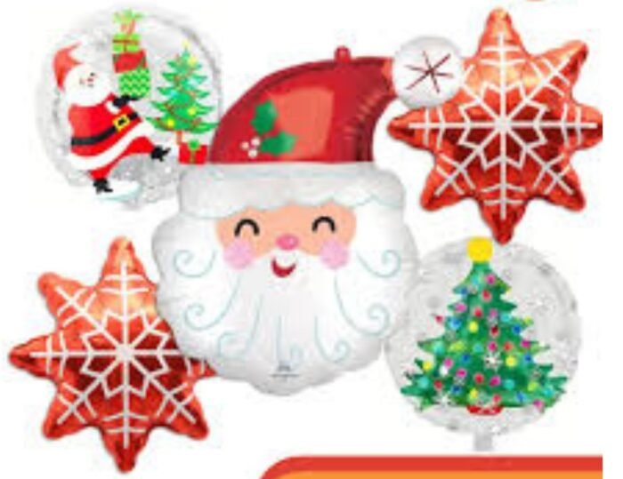 Set of 5 Santa foil balloon, Christmas Foil Balloons decorations, Christmas festive Decor, xmas balloon decor, merry christmas decor, santa balloons, Round balloons - Image 2