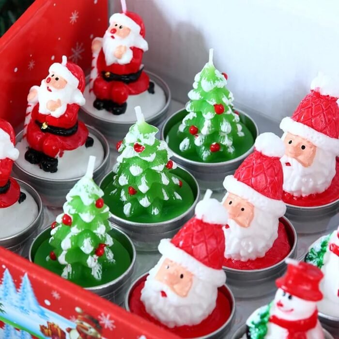 12 Pcs Box Christmas Candles Stocking Stuffer Christmas Candleholders Christmas Santa Tea Light Christmas Cartoon Tealight Gifts Christmas Party Candles - Image 2