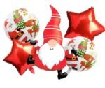 Set of 5 Christmas Gnome foil balloon, red Star Foil Balloons decorations, Christmas festive Decor, xmas balloon decor, merry xmas santa decor, santa balloons, round balloon