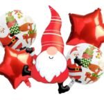 Set of 5 Christmas Gnome foil balloon, red Star Foil Balloons decorations, Christmas festive Decor, xmas balloon decor, merry xmas santa decor, santa balloons, round balloon