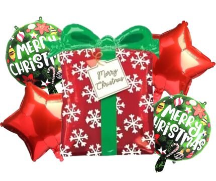 Set of 5 Christmas gift box foil balloon, red star Balloons decorations, Christmas festive Decor, xmas balloon decor, christmas theme, surprise box balloon