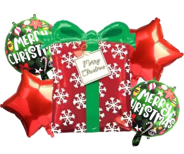 Set of 5 Christmas gift box foil balloon, red star Balloons decorations, Christmas festive Decor, xmas balloon decor, christmas theme, surprise box balloon - Image 1