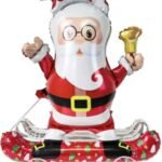 32inch Self-Standing Walking Christmas Foil Balloon Set – Santa Balloon, Xma Christmas Party Decorations, Holiday Kids Fun Toy, Helium/Air Fill, Standing Walking, Xmas Party, Home, Outdoor (Santa)