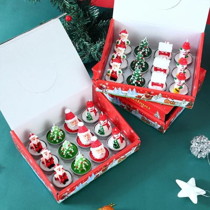 12 Pcs Box Christmas Candles Stocking Stuffer Christmas Candleholders Christmas Santa Tea Light Christmas Cartoon Tealight Gifts Christmas Party Candles - Image 3