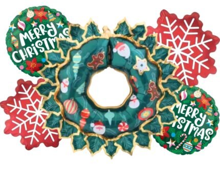 Set of 5 Christmas wreath foil balloon, red snowflake Foil Balloons, Christmas festive Decor, xmas balloon decor, merry xmas santa decor, round merry christmas balloon