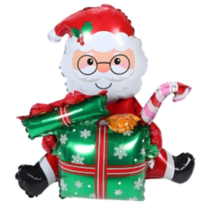 4D Standing with Santa Gift Foil Balloon, Merry Christmas Xmas Theme Foil Balloons for Christmas Party Decorations, Santa Foil Balloon - Image 1