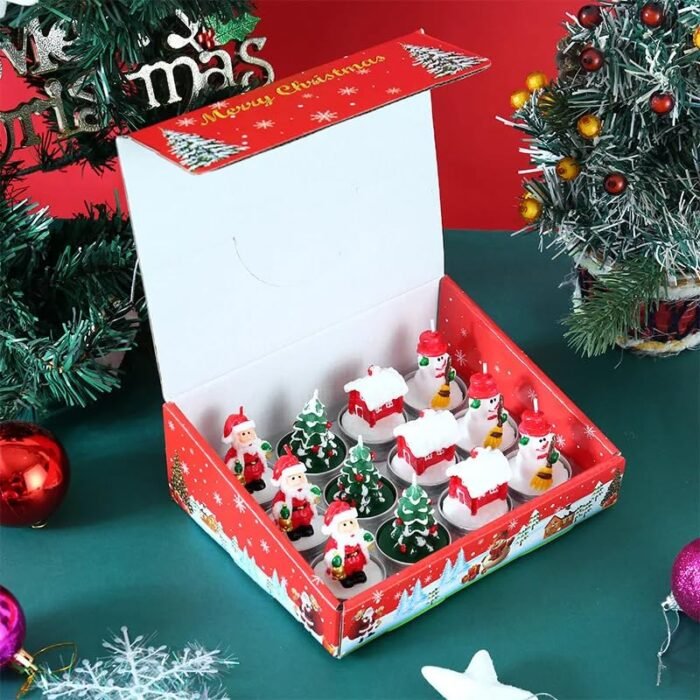 12 Pcs Box Christmas Candles Stocking Stuffer Christmas Candleholders Christmas Santa Tea Light Christmas Cartoon Tealight Gifts Christmas Party Candles - Image 1
