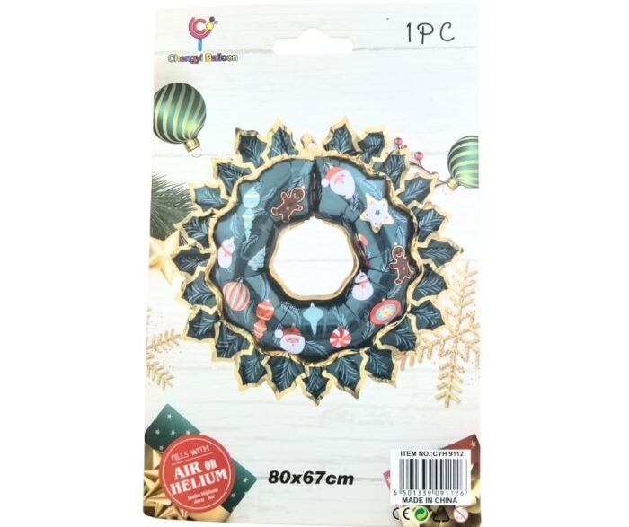 1pc 80 * 67cm green Christmas wreath hanging foil balloon, Foil Balloons decorations, Christmas festive Decor, xmas balloon decorations, merry christmas balloon - Image 2