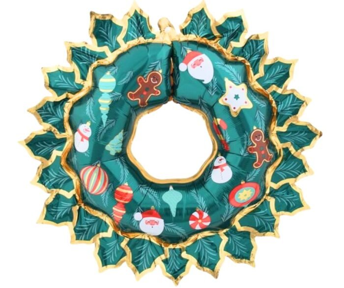 61q887kUQiL 1pc 80 * 67cm green Christmas wreath hanging foil balloon, Foil Balloons decorations, Christmas festive Decor, xmas balloon decorations, merry christmas balloon - Image 1