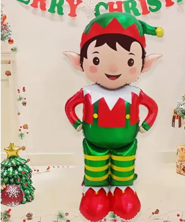 4D Self Standing Christmas Elf Foil Balloon – 47 Inch Happy Elf Boy Balloon for Xmas Decoration, Merry Christmas Party Supplies, Standing Elf Balloon for Home, School & Office Decor - Image 2