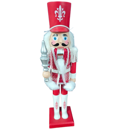 15-Inch Standing Nutcracker King | Red & White Musical Christmas Soldier with USB Charging | Holiday Decoration Ornament | Rotating Musical Nutcracker Plays Jingle Bells (Design -1)