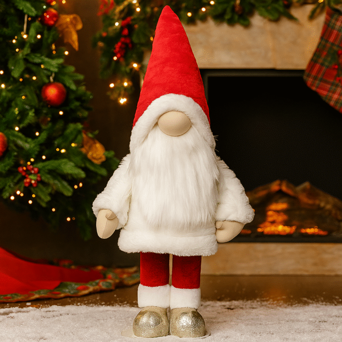 35inch Christmas Gnome Plush Decoration | Santa Gnome Figurine with Red Hat & White Fur Coat | Standing Nordic Tomte Xmas Doll for Home Décor, Tabletop Display & Holiday Decoration - Image 3