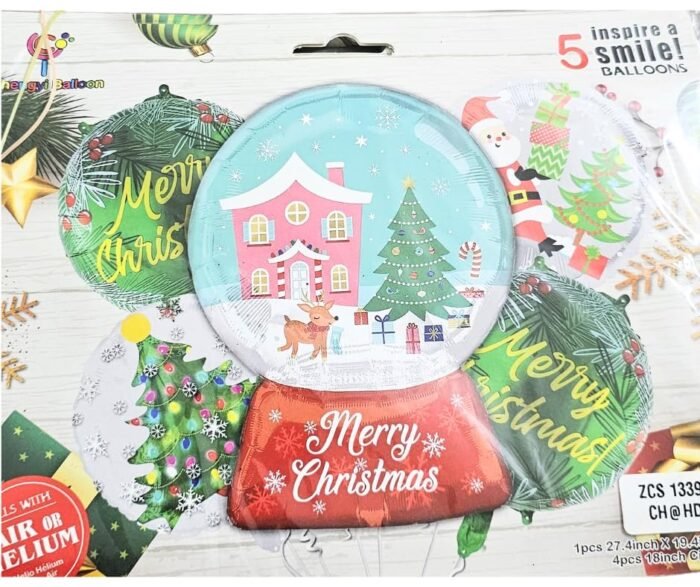 set of 5 merry christmas foil balloon, dome Shape Foil Balloons decorations, Christmas festive Decor, xmas balloon decorations, merry christmas round balloon multicolor - Image 4