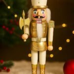 25-Inch Standing Nutcracker King | Gold & White Wooden Christmas Decor Figurine | Musical Nutcracker Soldier Plays Jingle Bells | USB Charging & Battery Operated | Holiday Ornament Display (Design2)