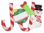 Christmas Tree Hanging Words Snow Joy Noel Decorated with Candy Cane Santa Snowman 3pcs - Image 5