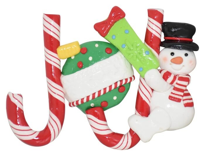 Christmas Tree Hanging Words Snow Joy Noel Decorated with Candy Cane Santa Snowman 3pcs - Image 5