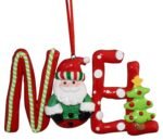 Christmas Tree Hanging Words Snow Joy Noel Decorated with Candy Cane Santa Snowman 3pcs - Image 3