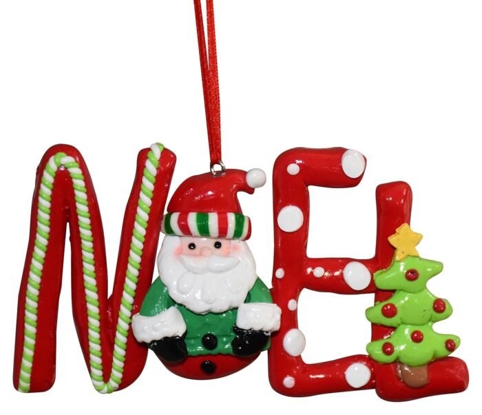Christmas Tree Hanging Words Snow Joy Noel Decorated with Candy Cane Santa Snowman 3pcs - Image 3