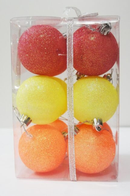 Pastel Color Glitter Christmas Tree Hanging Baubles – 12 Pcs | Soft Tone Xmas Decoration Balls for Tree, Party, Home & Holiday Décor