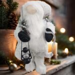 18" Elegant White Frost Standing Santa Claus with Lantern | Plush Gnome Christmas Decoration | Winter White Santa Figure for Tabletop, Tiered Tray, Home & Holiday Decor | Christmas Ornament Statue - Image 3
