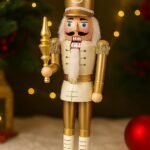 25-Inch Standing Nutcracker King | Gold & White Wooden Christmas Decor Figurine | Musical Nutcracker Soldier Plays Jingle Bells | USB Charging & Battery Operated | Holiday Ornament Display (Design1)