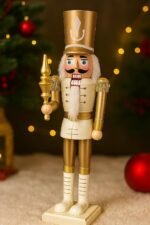 25-Inch Standing Nutcracker King | Gold & White Wooden Christmas Decor Figurine | Musical Nutcracker Soldier Plays Jingle Bells | USB Charging & Battery Operated | Holiday Ornament Display (Design1)