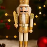 25-Inch Standing Nutcracker King | Gold & White Wooden Christmas Decor Figurine | Musical Nutcracker Soldier Plays Jingle Bells | USB Charging & Battery Operated | Holiday Ornament Display (Design3)